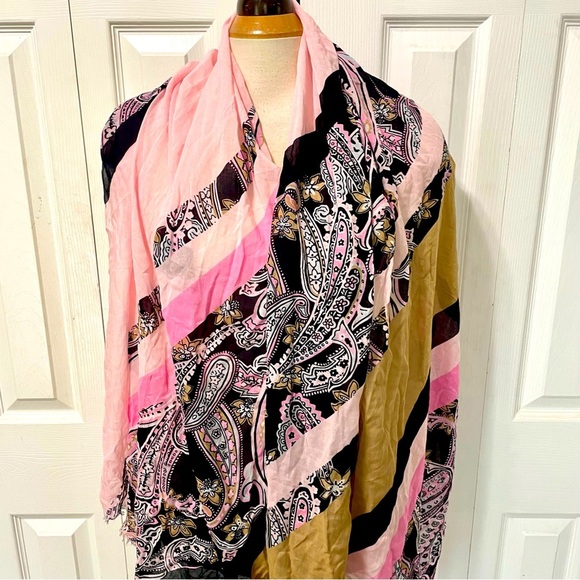 NWT Talbots Pink and Tan Light Weight Paisley Scarf - Picture 3 of 8